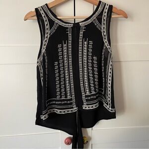 Re-Order Mesh Embroidered Tank Large Tie In Back Black With White Detail Party